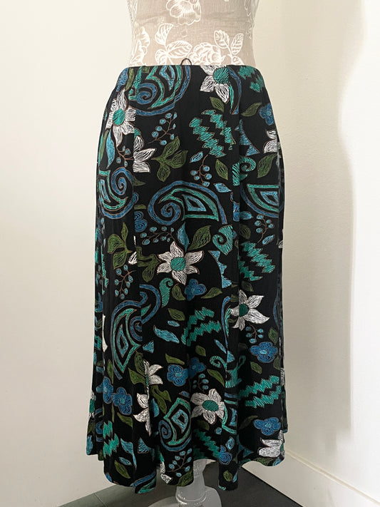 Black plant print midi skirt